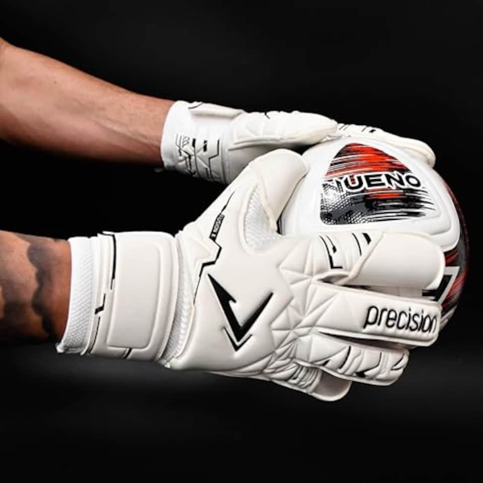 image 1 of Precision Fusion X Pro Classic Hybrid Giga Goalkeeper Gloves, 4mm Giga Latex, Hybrid Cut, Enhanced Wrist Support, Breathable Mesh, White Black, 7