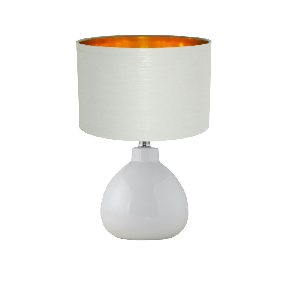 image 1 of Set of 2 Tuscan - White Ceramic Lamps with Grey & Gold Shade White | Grey