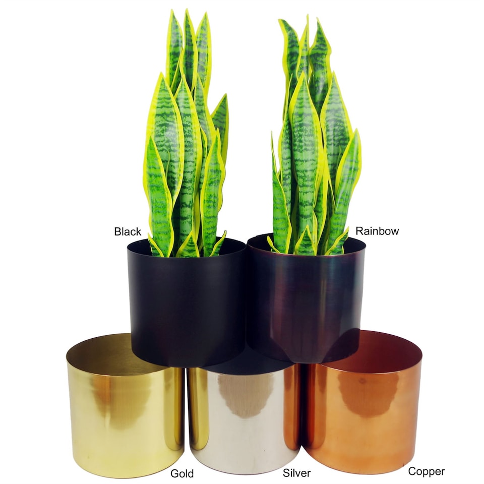 image 1 of Metal Planter Stand Gold Black Metal Plant Pot 62cm x 18cm Leaf Design UK Botanik | Gold