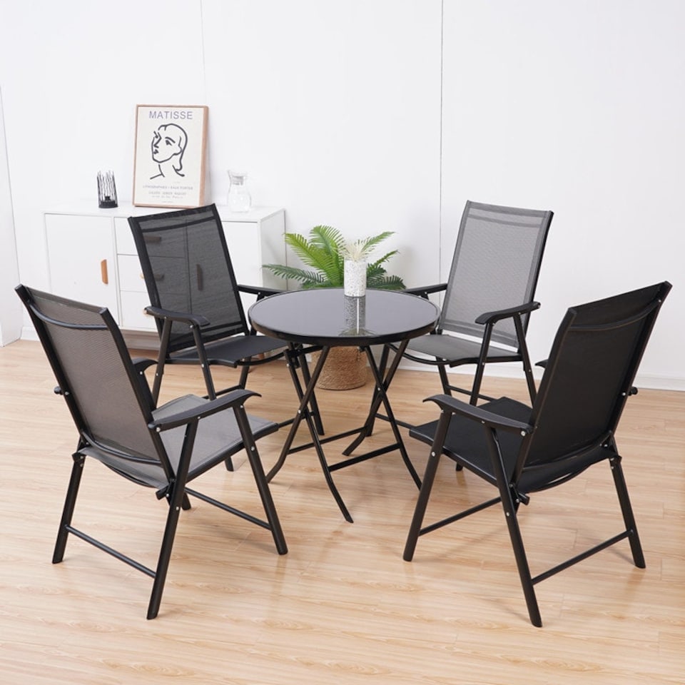 image 1 of Living and Home Metallic Frame Fabric Foldable Chair Set of 2 - Black