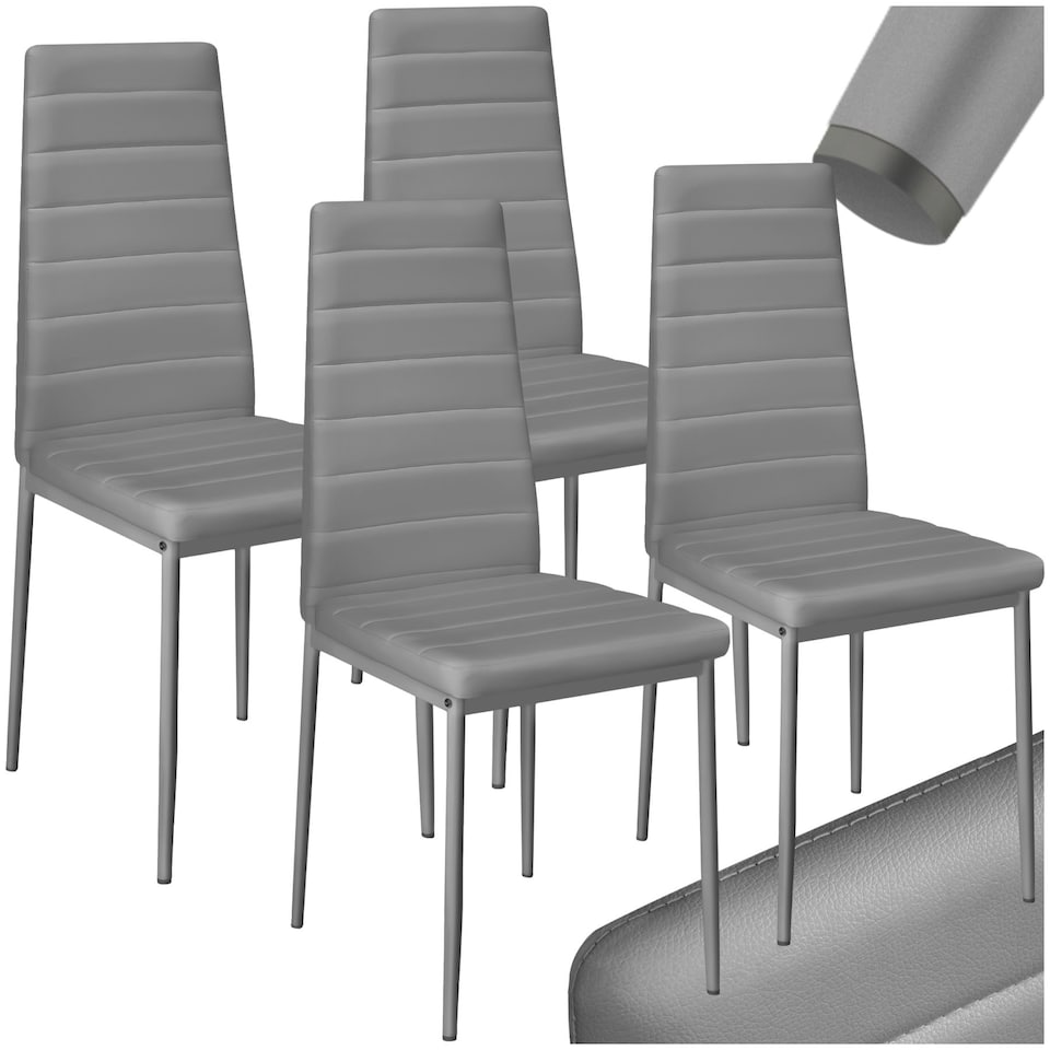 image 1 of Dining Chairs - high backrest, padded, synthetic leather - Set of 4 Grey