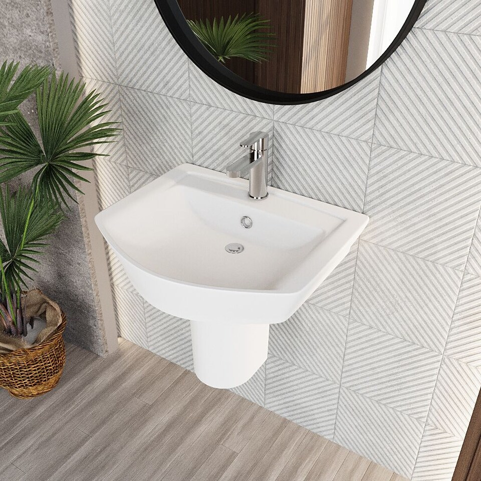 image 1 of Balterley Spirit Square Ceramic Basin and Semi Pedestal - Balterley | White | White