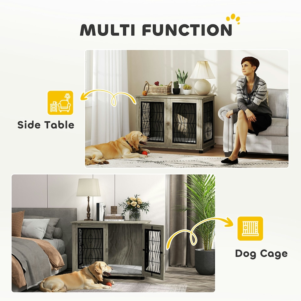 image 1 of PawHut Dog Crate Furniture, End Table for Large Dogs w/ Cushion