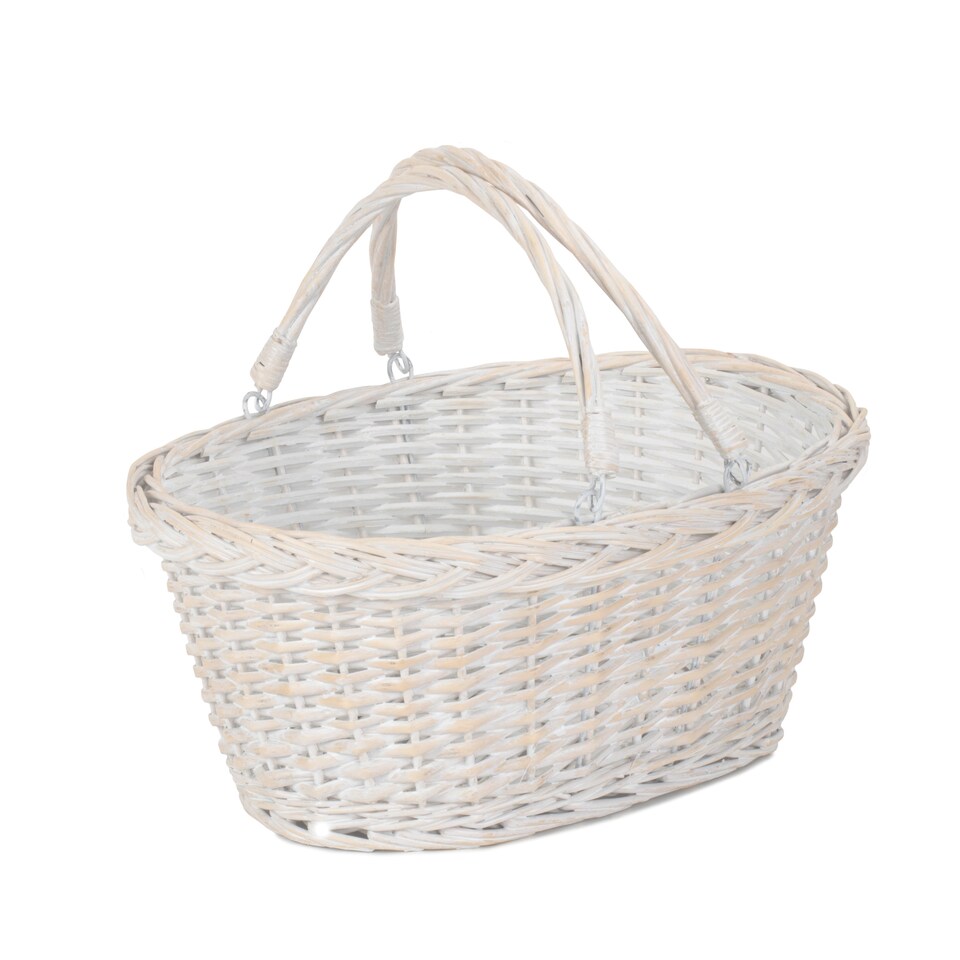 image 1 of Medium White Swing Handle Wicker Shopping Basket | White | White | M