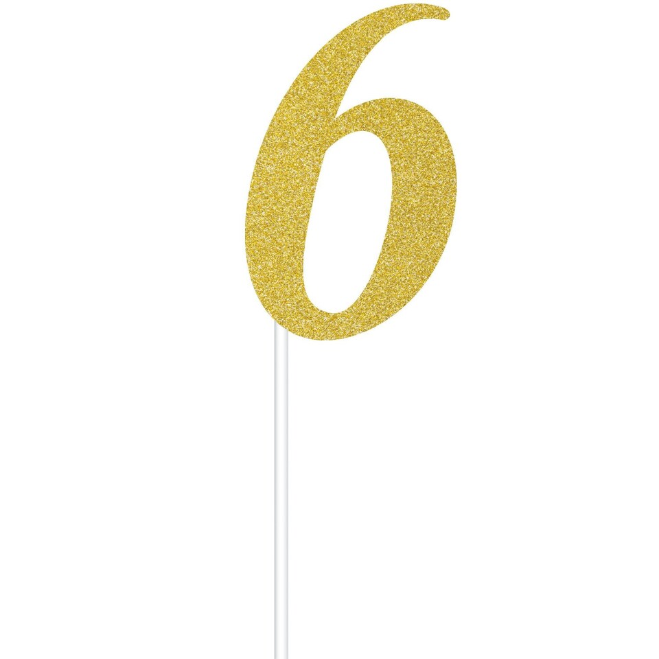 image 1 of Creative Party Number 6 Glitter Cake Topper - Gold - One Size