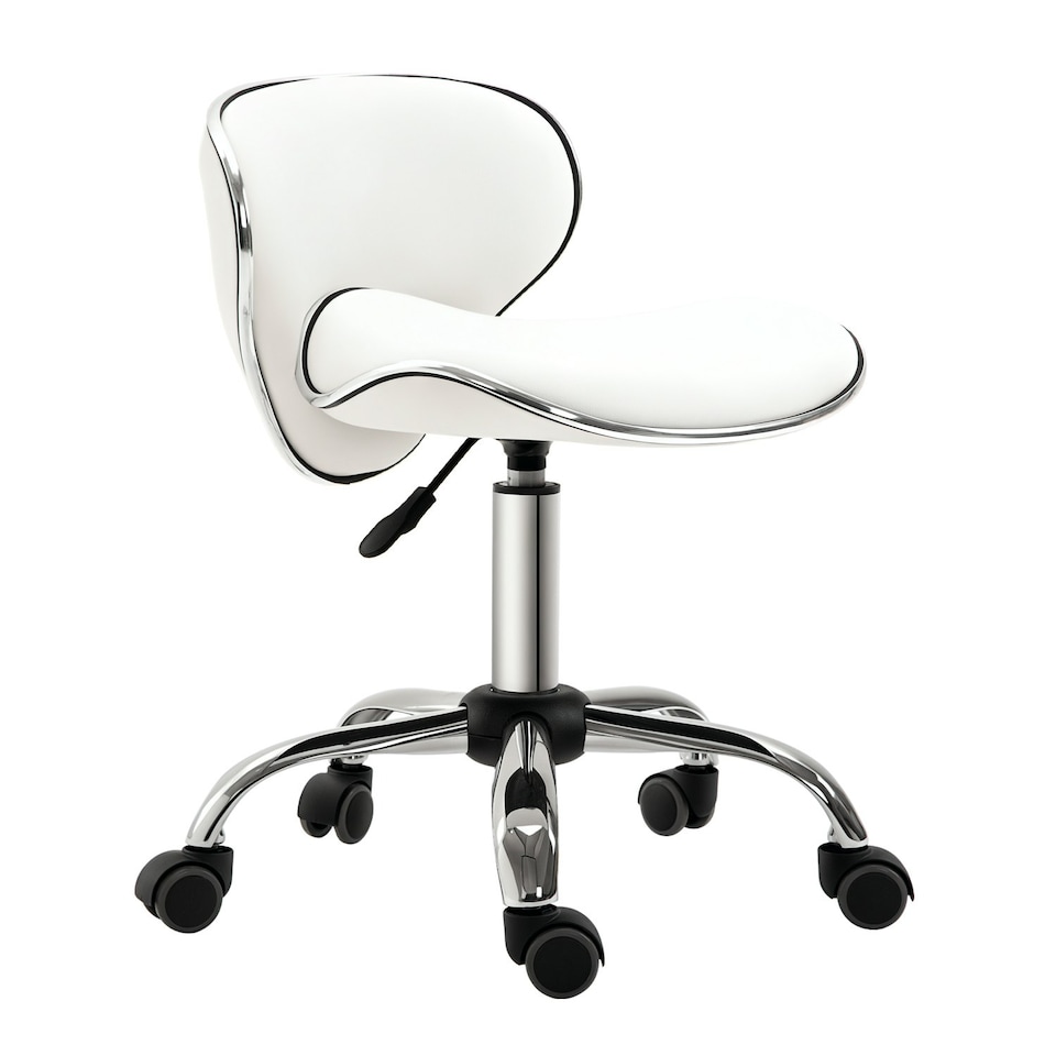 image 1 of HOMCOM Office Chair Beauty Salon Rolling Technician Stool Chair Low Back White
