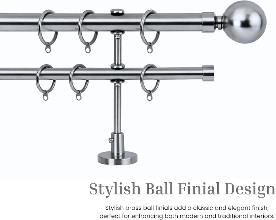 image 1 of Lister Cartwright Double Curtain Extendable Pole Set with Chrome Ball Finials- 19mm & 28mm Metal Poles(120- 220 cm)