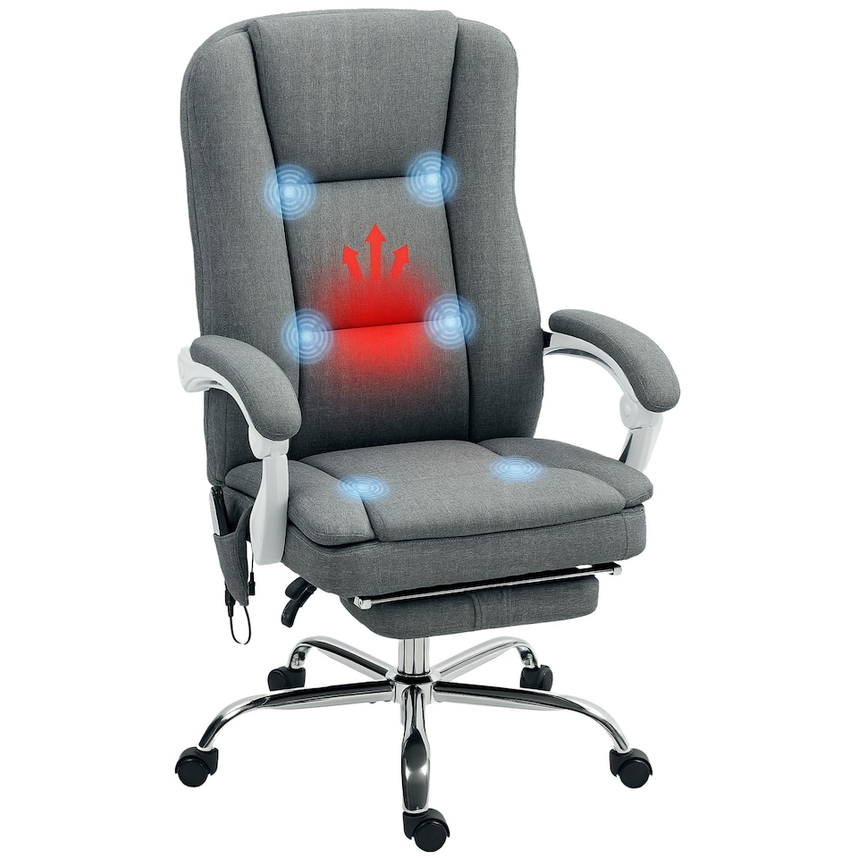 image 1 of HOMCOM Massage Office Chair, Heated Reclining Desk Chair with Footrest, Grey