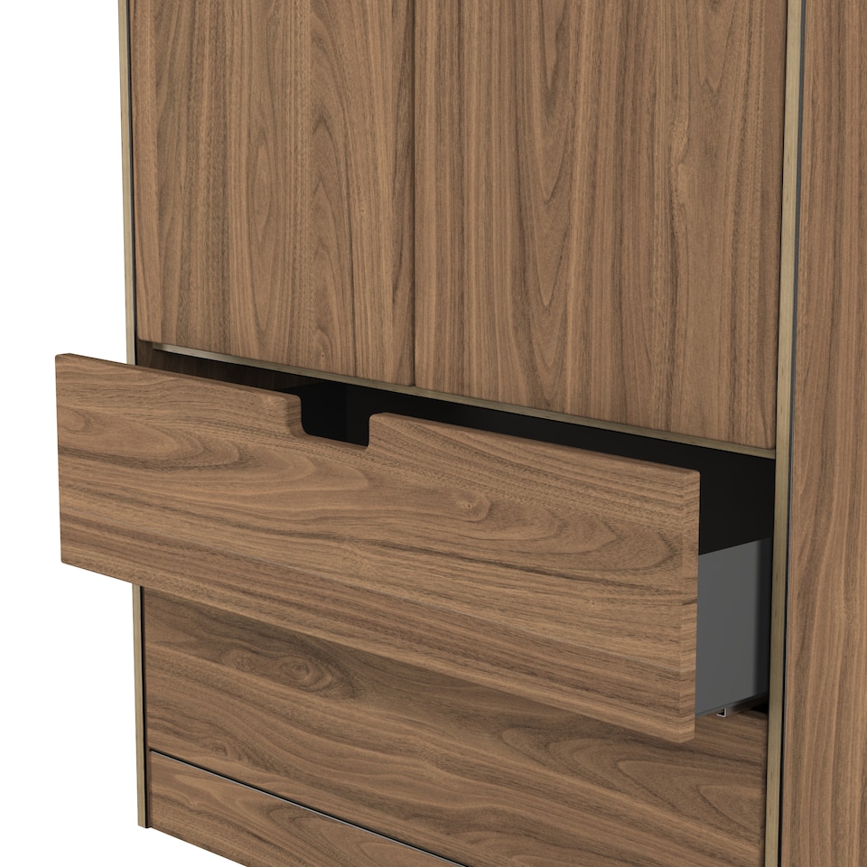 image 1 of Taiwan Tall 2 Drawer Double Wardrobe in Carini Walnut (Ready Assembled) | Brown | Carini Walnut