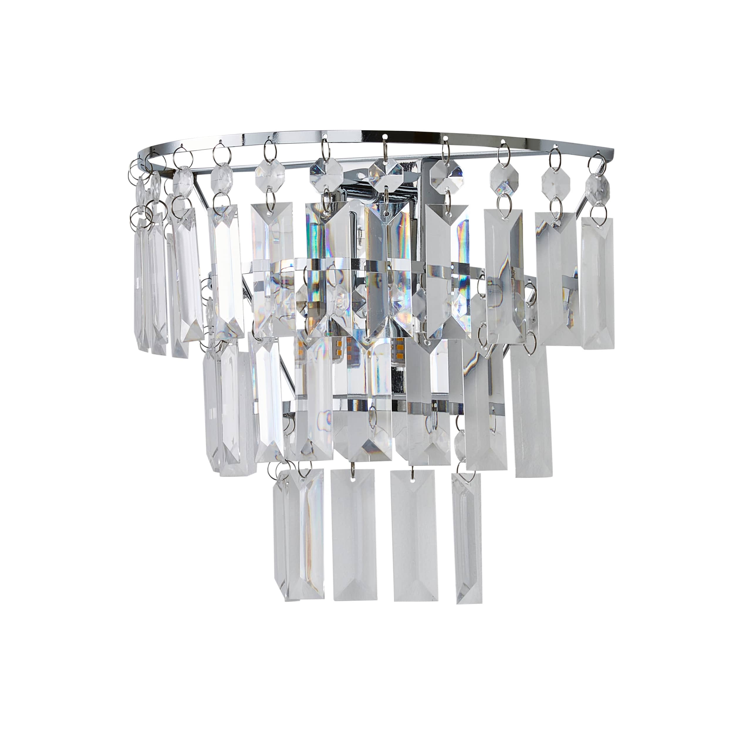 ValueLights Kelsks Chrome with Droplets Chandelier Style Flush Wall Light & Bulb in Silver