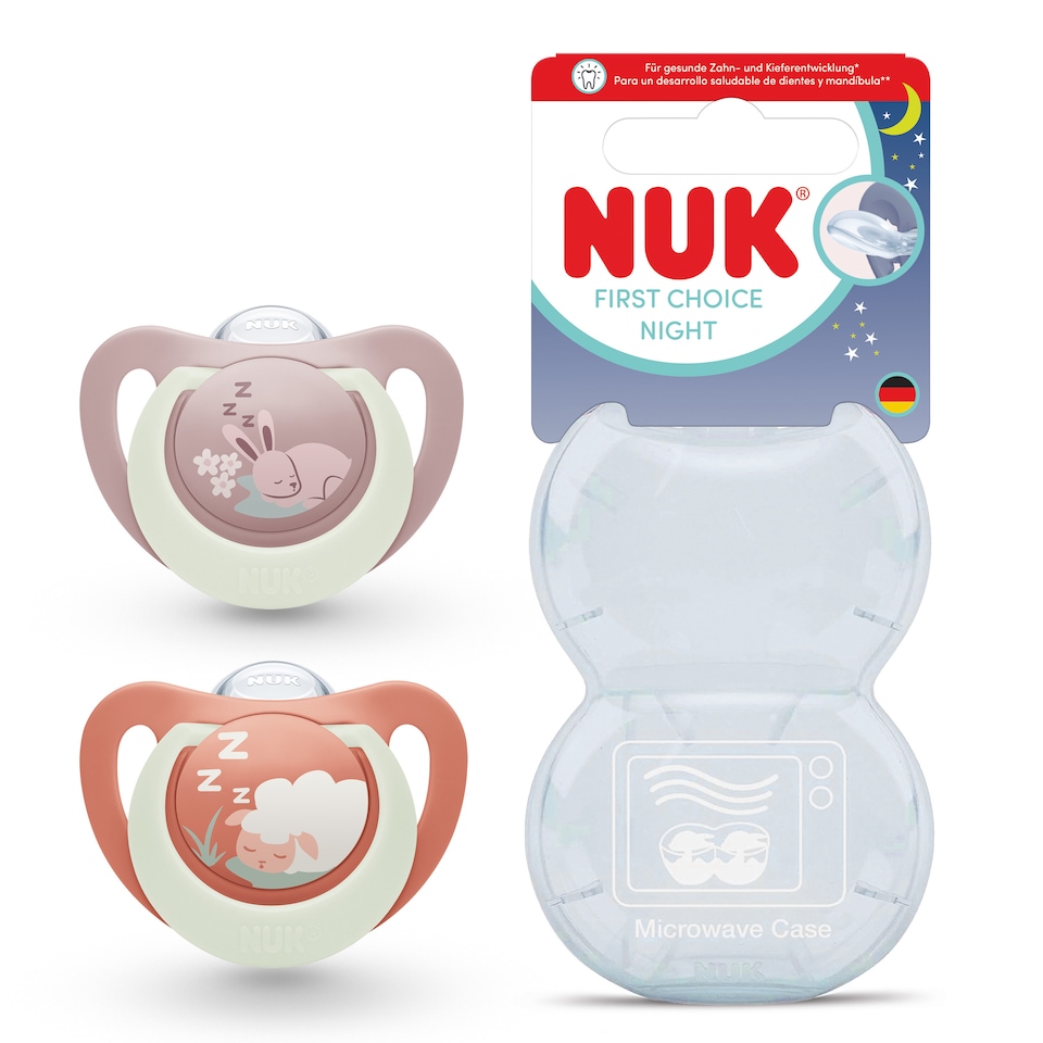 image 1 of NUK First Choice Glow in the Dark Night Soother 0-6m 2 Pack