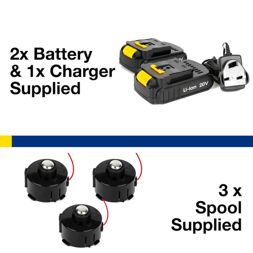 image 1 of Skotek 20V Cordless Strimmer with 3 Spools, 2 Batteries & Charger