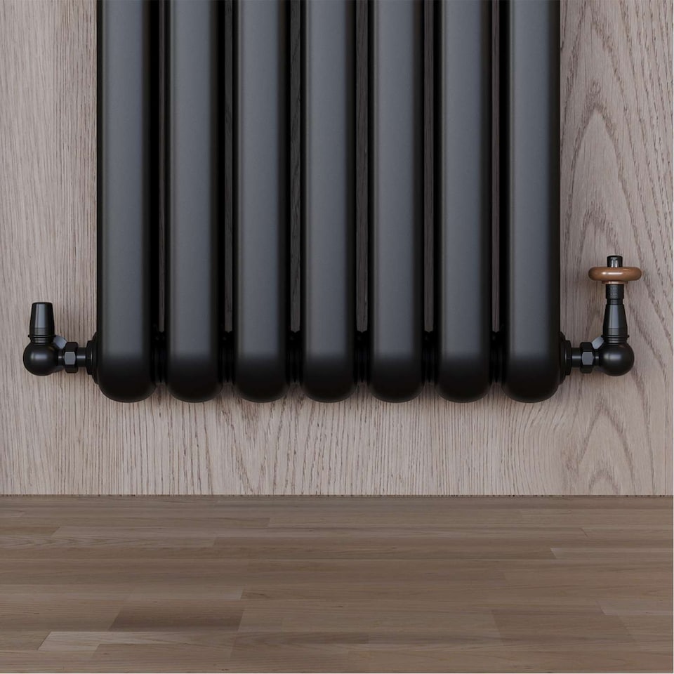 image 1 of Derry Traditional - Black Thermostatic Radiator Valve & Installation Kit Corner 15mm