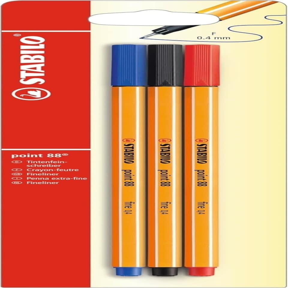image 1 of Stabilo point 88 Fineliner Red/Blue/Black 3pk
