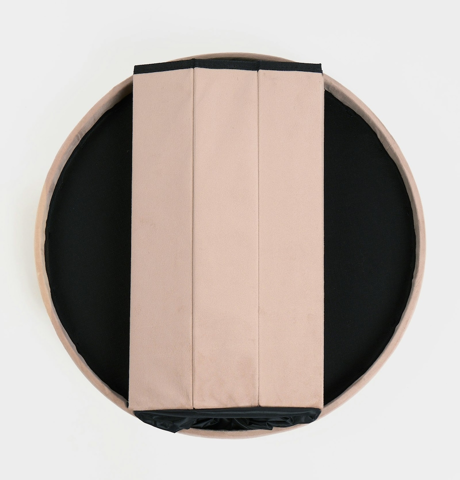 image 1 of OHS Matte Velvet Soft Round Foldable Footstool Seat Storage Organiser Ottoman | Cream | Natural