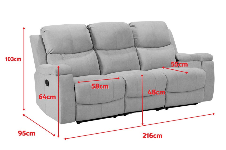 image 1 of Chenille Fabric Dark Grey 3 Seater Manual Recliner Sofa VISCONTI