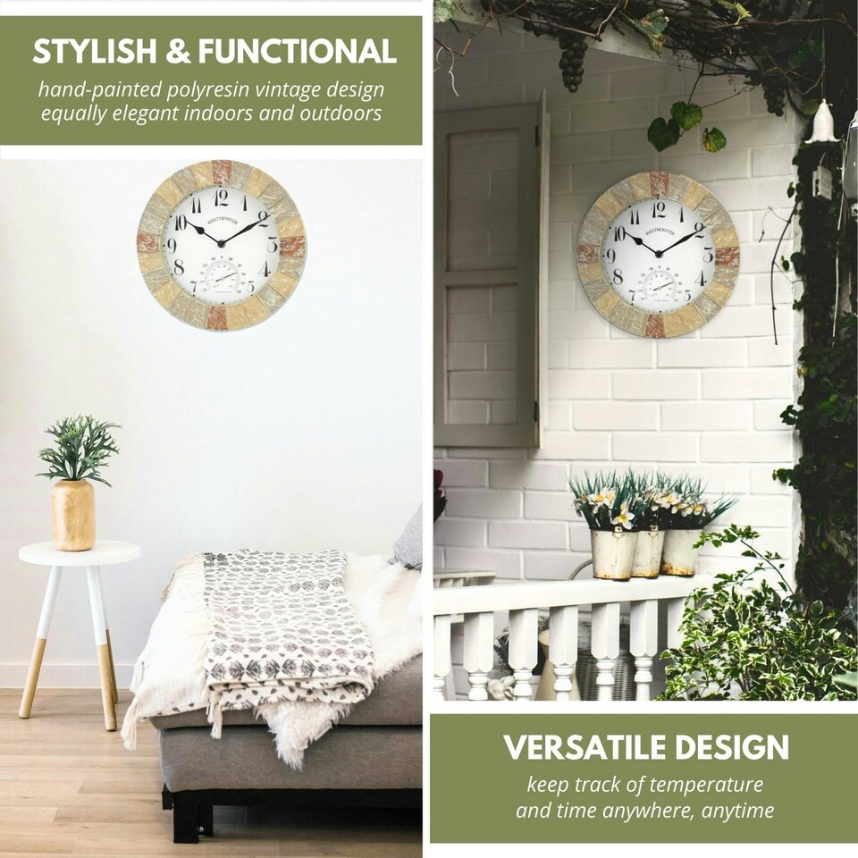 image 1 of Marco Paul 25cm Stone Slate Wall Clock Cream