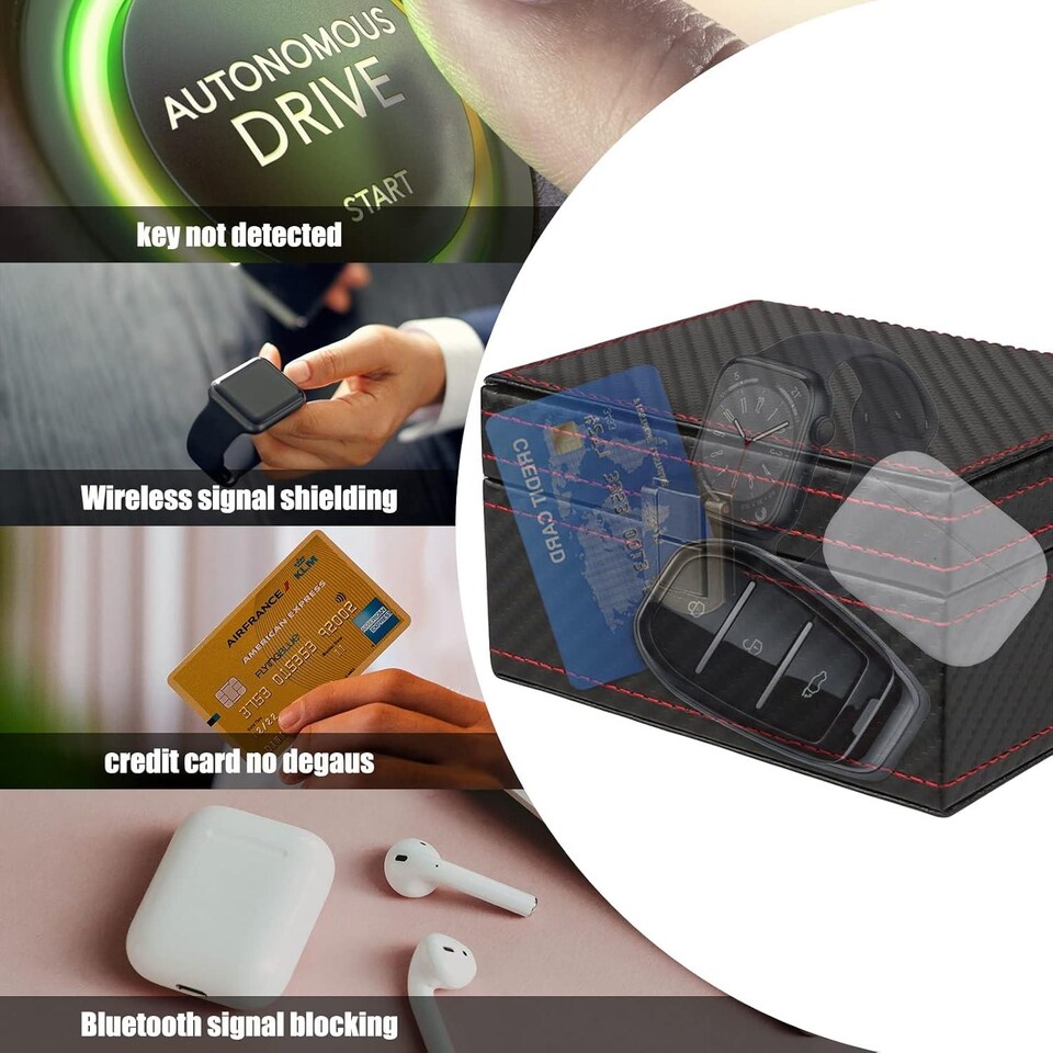 image 1 of DYZI RFID Faraday Box with 2 Signal Blocking Pouches for Car Keys Black