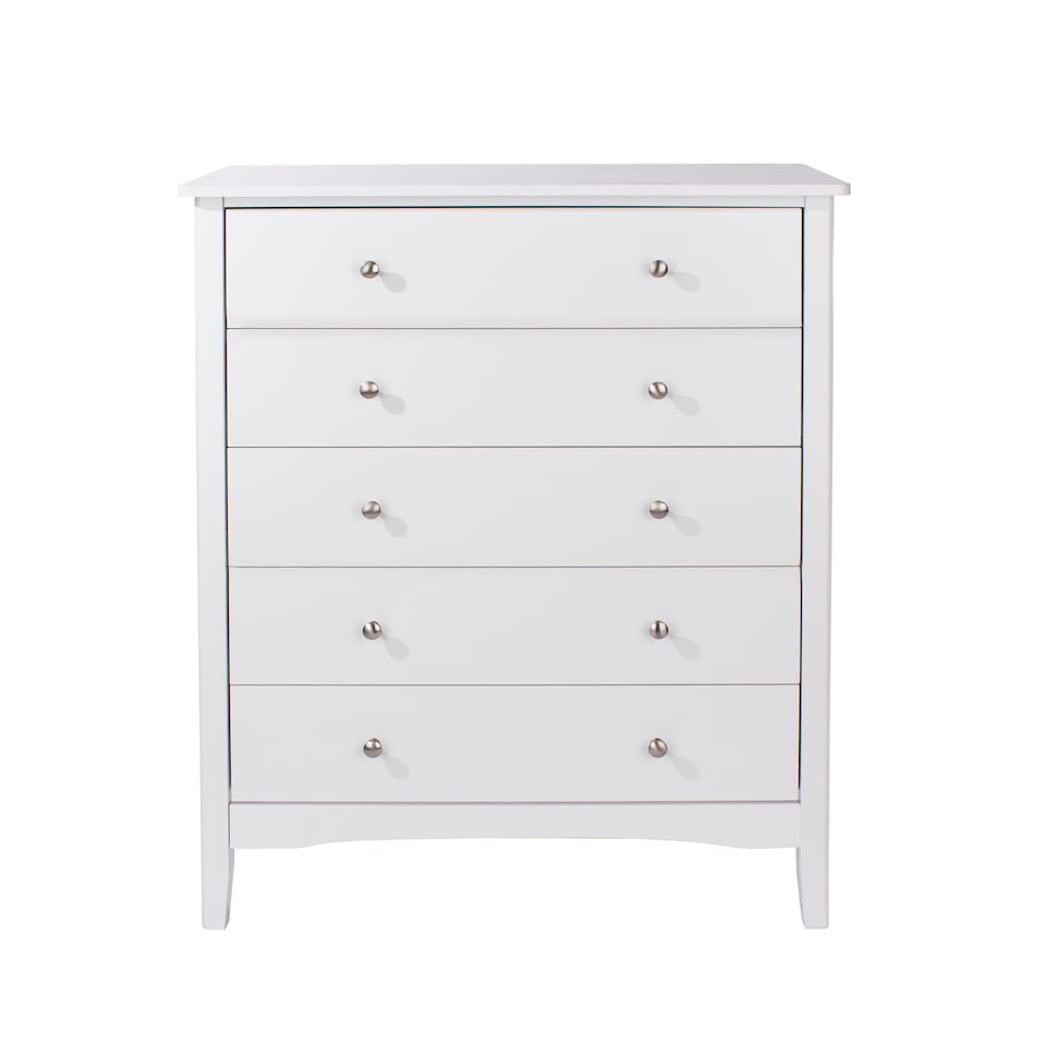image 1 of Como 5 Drawer Chest of Drawers - Shaker Style Bedroom Storage Cabinet with Space Saving Design | White | White | 1