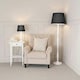 image 1 of ValueLights Victoria White Wood Traditional Stem Floor Lamp with Black Fabric Tapered Shade and LED Bulb