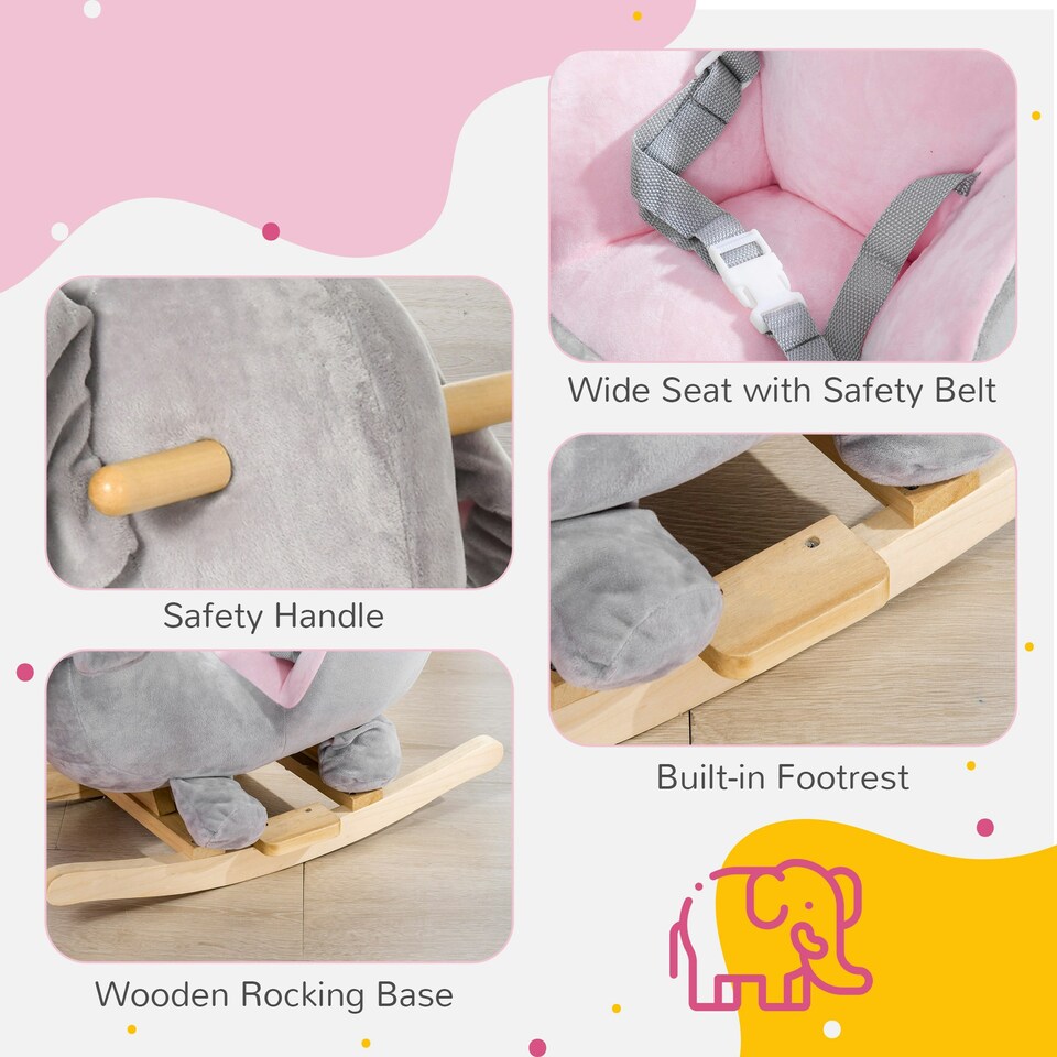 image 1 of HOMCOM Baby Rocking Horse Elephant Rocking Chair Rocker Toy, for 18-36 Months