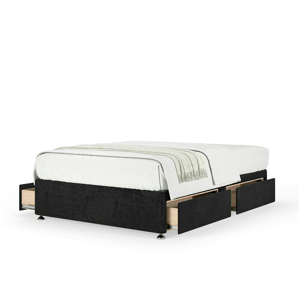 image 1 of Neptune Spring Black Naples Velvet 4 Drawer Divan Set Small Double