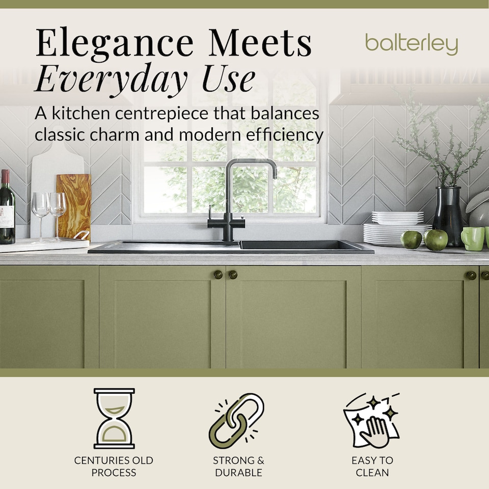 image 1 of Balterley 100cm Kitchen Single Bowl Composite Inset Sink with Overflow & Reversible Drainer
