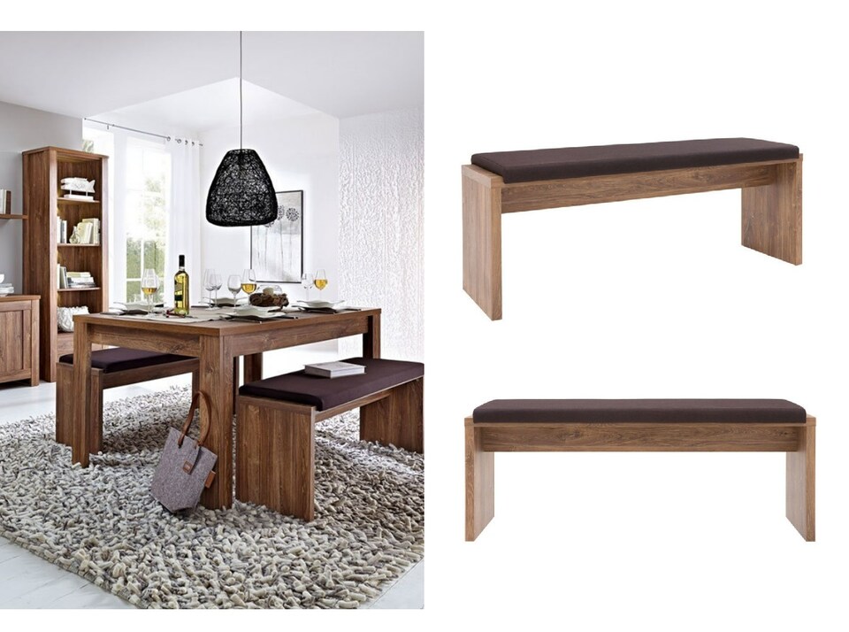 image 1 of Dining Bench Upholstered Seat Brown Cushion 126cm Sturdy Medium Oak Effect Gent