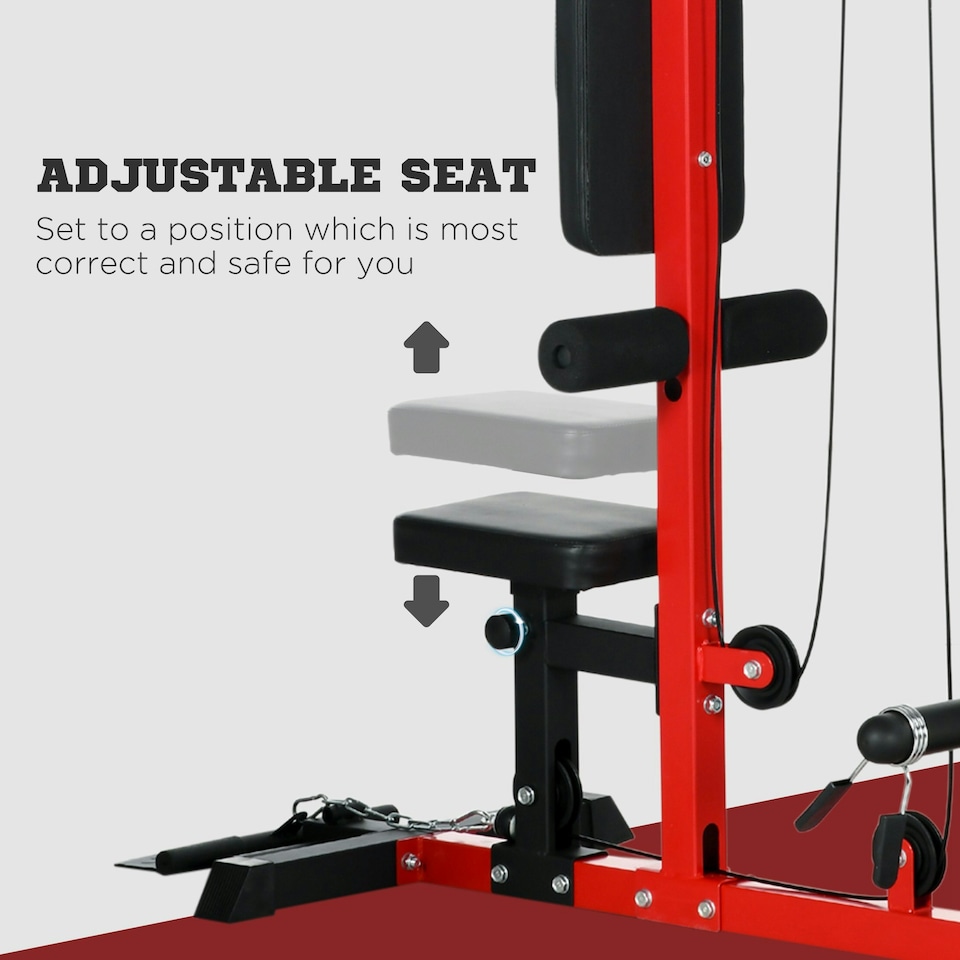 image 1 of SPORTNOW Pull Up Station Power Cage with Adjustable Seat, Home Gym - Red