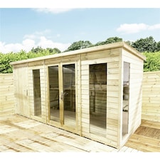 24 x 13 COMBI Pent Summerhouse + Side Shed Storage - Pressure Treated Tongue & Groove + Toughened Safety Glass (24' x13' / 24ft x 13ft) (24x13)