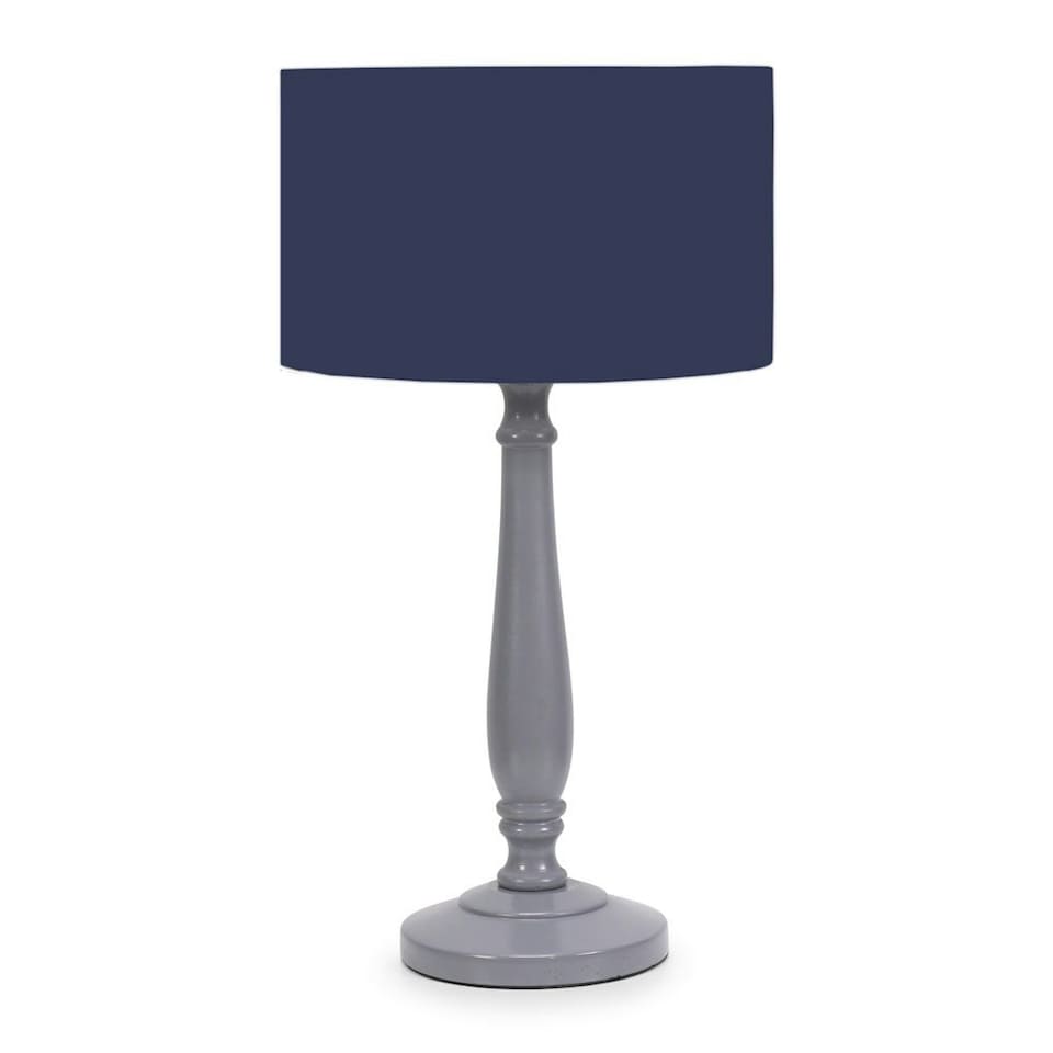 image 1 of ValueLights Victoria Grey Wood Table Lamp Navy Blue Shade | Grey | Navy