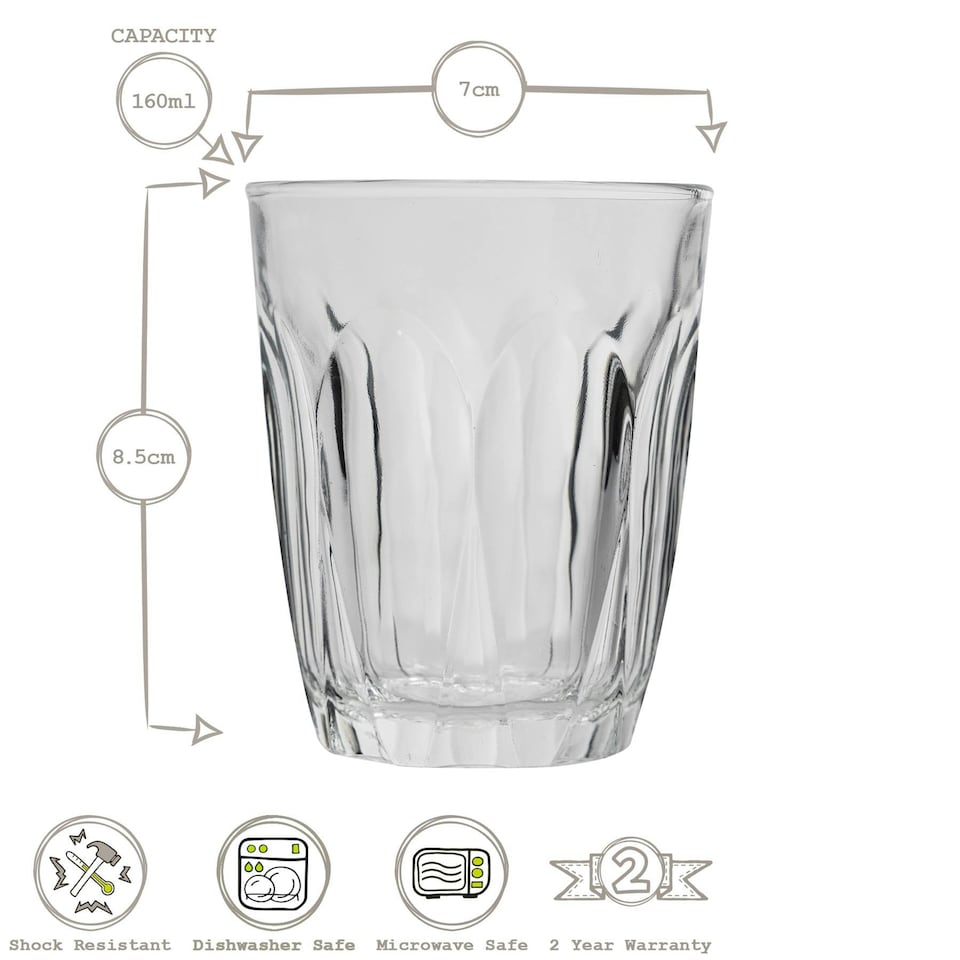 image 1 of Duralex Provence Water / Juice Traditional Tumbler Glasses - 160ml - Pack of 6 Clear