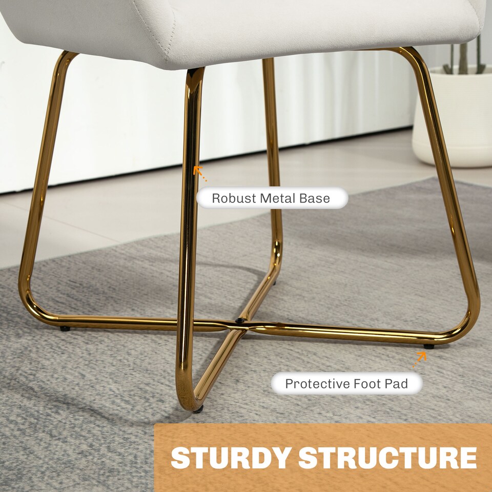 image 1 of HOMCOM Modern Accent Chair, Velvet-Touch Fabric Upholstered Armchair with Metal Base for Living Room, Bedroom and Dinning Room, Cream White