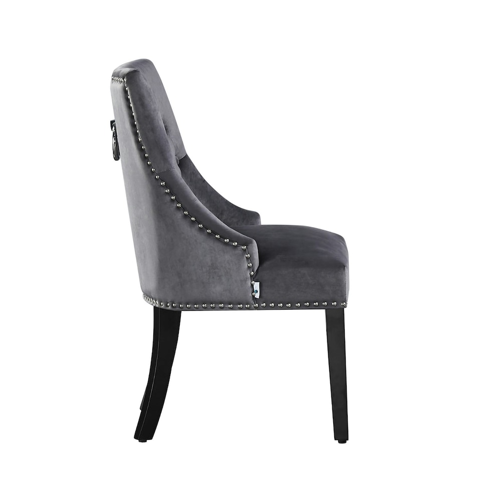 image 1 of Set of 6 Velvet Dining Chairs Ergonomic Scoop Knockerback & Button Tufted Wood Legs Grey | Dark Grey