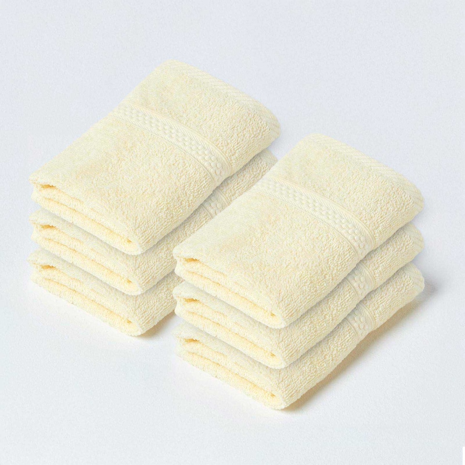 image 1 of Homescapes Turkish Cotton Face Cloth - Set of 6, Yellow