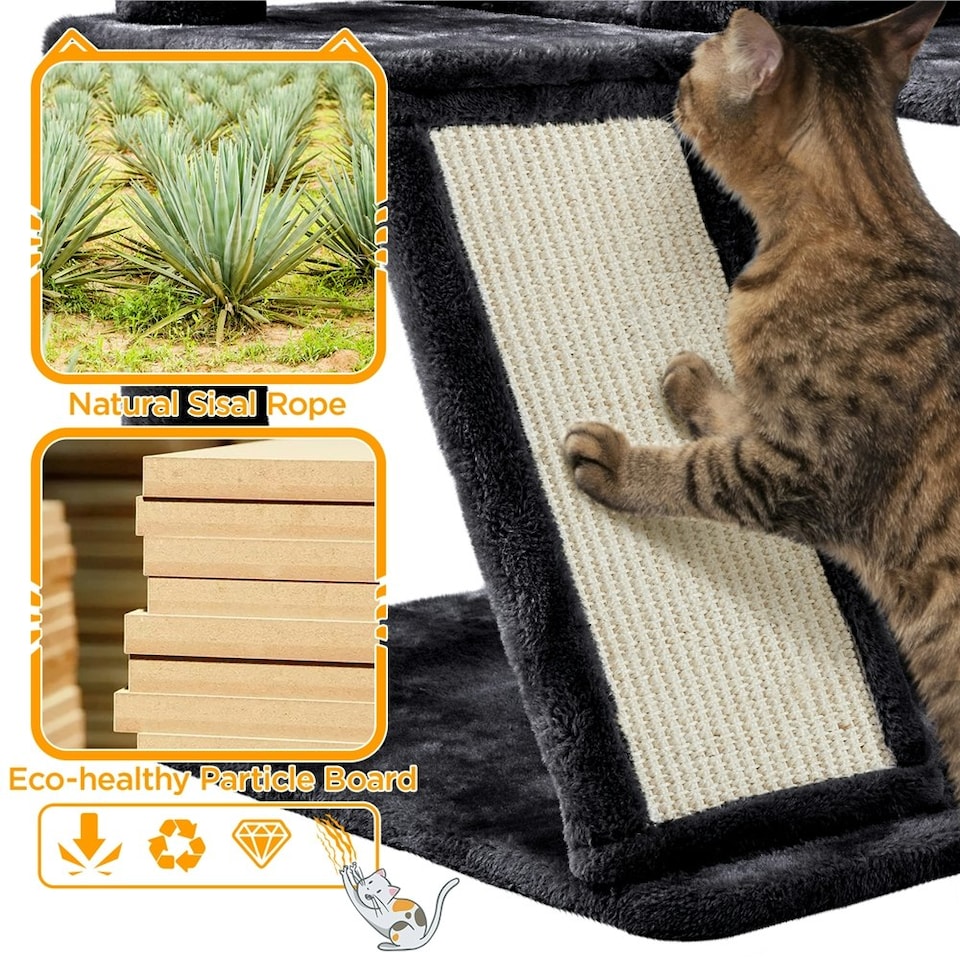 image 1 of Yaheetech 146 cm Multilevel Indoor Cat Tree Tower for Kittens Black