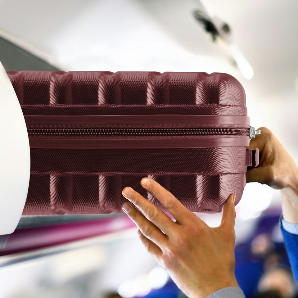 image 1 of 55x35x20cm Carry On Cabin Hard Shell Suitcase - 100+ Airlines Approved Including EasyJet (Paid), British Airways, Ryanair (Priority), TUI Purple | Burgundy | Cabin Bag