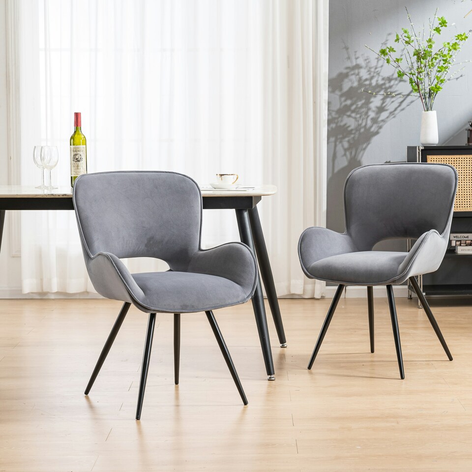 image 1 of Set of 2 Lily Modern Velvet Dining Chair Padded Seat Metal Legs Kitchen (Grey) | Grey | Grey | One Size