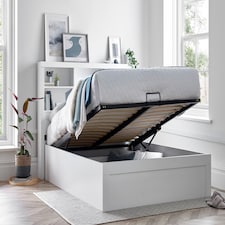 4ft6 Double White Wood Wooden Lift Up Ottoman Storage Bed Frame Bedstead