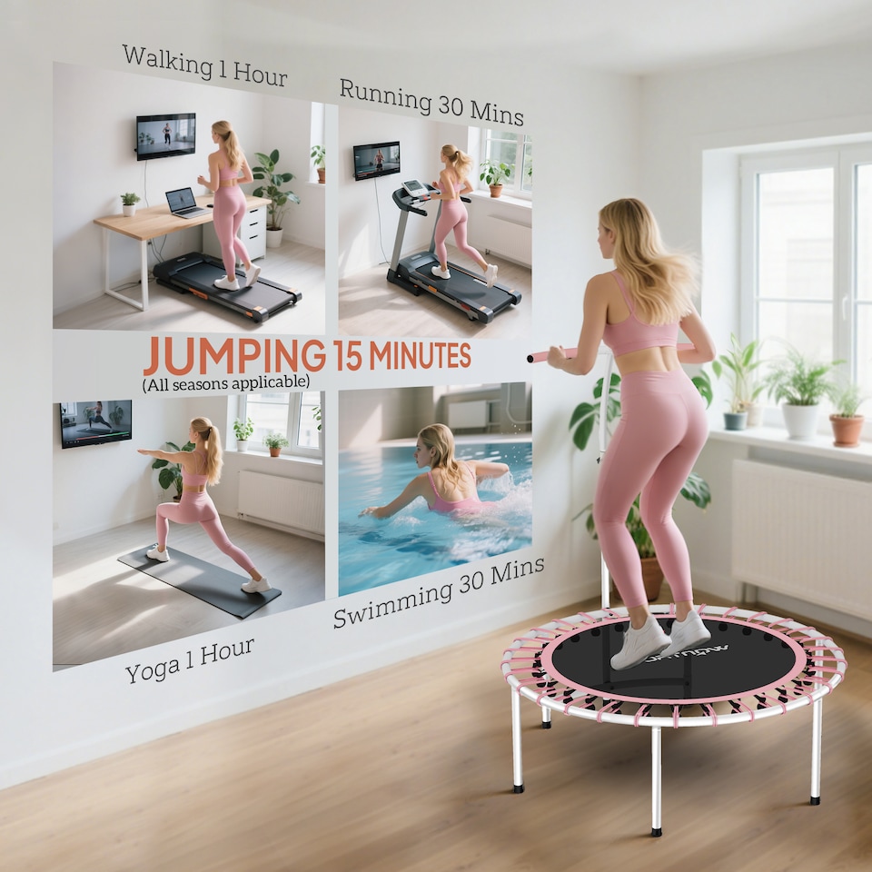 image 1 of SPORTNOW 40" Fitness Trampoline with 5-Level Adjustable Handle, Pink