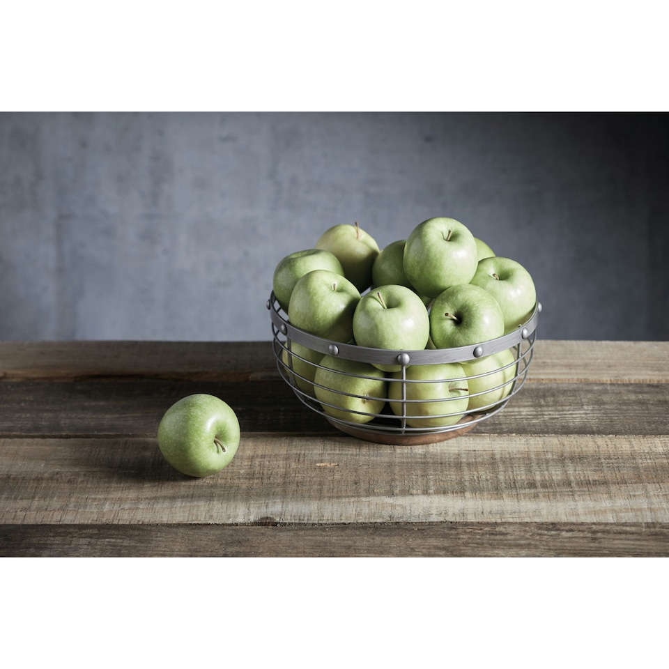 image 1 of KitchenCraft Fruit Basket Grey Wire Wood