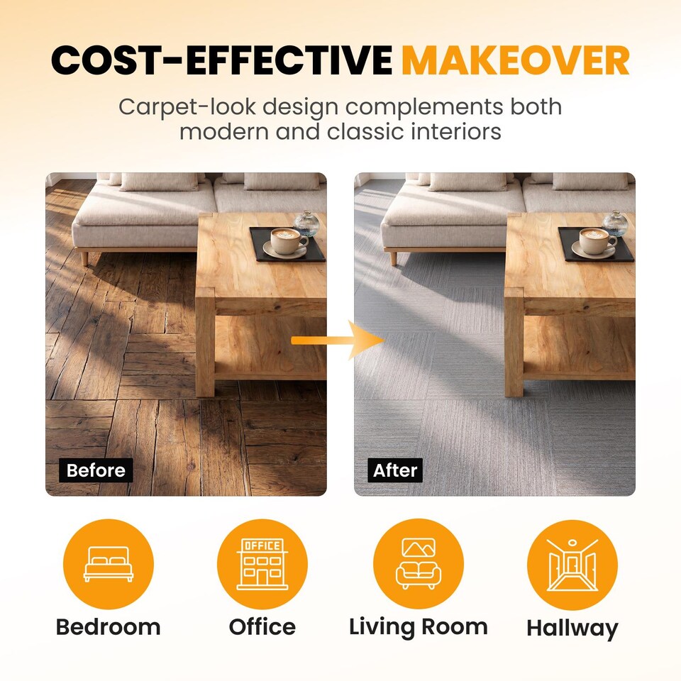 image 1 of NOVECRAFTO Self Adhesive Vinyl Floor Tiles 45x45cm Carpet Effect Peel and Stick
