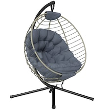 Outsunny PE Rattan Hanging Swing Chair w/ Stand & Cup Holder, Grey | Grey | One Size
