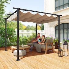 Outsunny 3x3m Outdoor Pergola Metal Gazebo Porch Awning Retractable Canopy