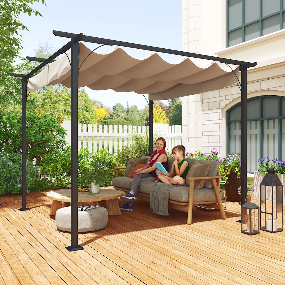 image 1 of Outsunny 3x3m Outdoor Pergola Metal Gazebo Porch Awning Retractable Canopy