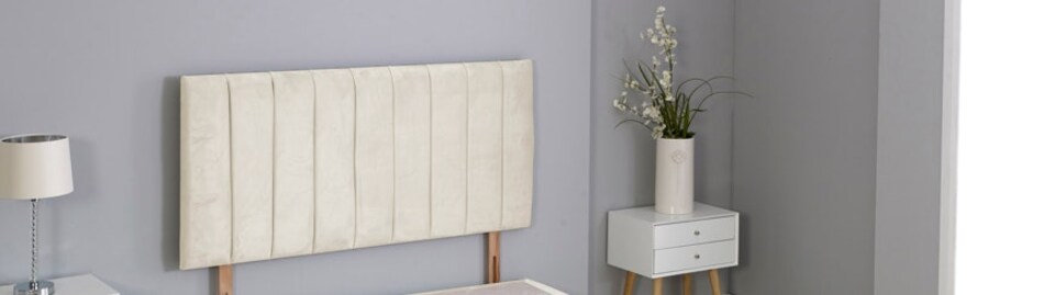 image 1 of Cream Plush Velvet 9 Panel Headboard | Cream | 2FT6 Small Single 20"inch Headboard