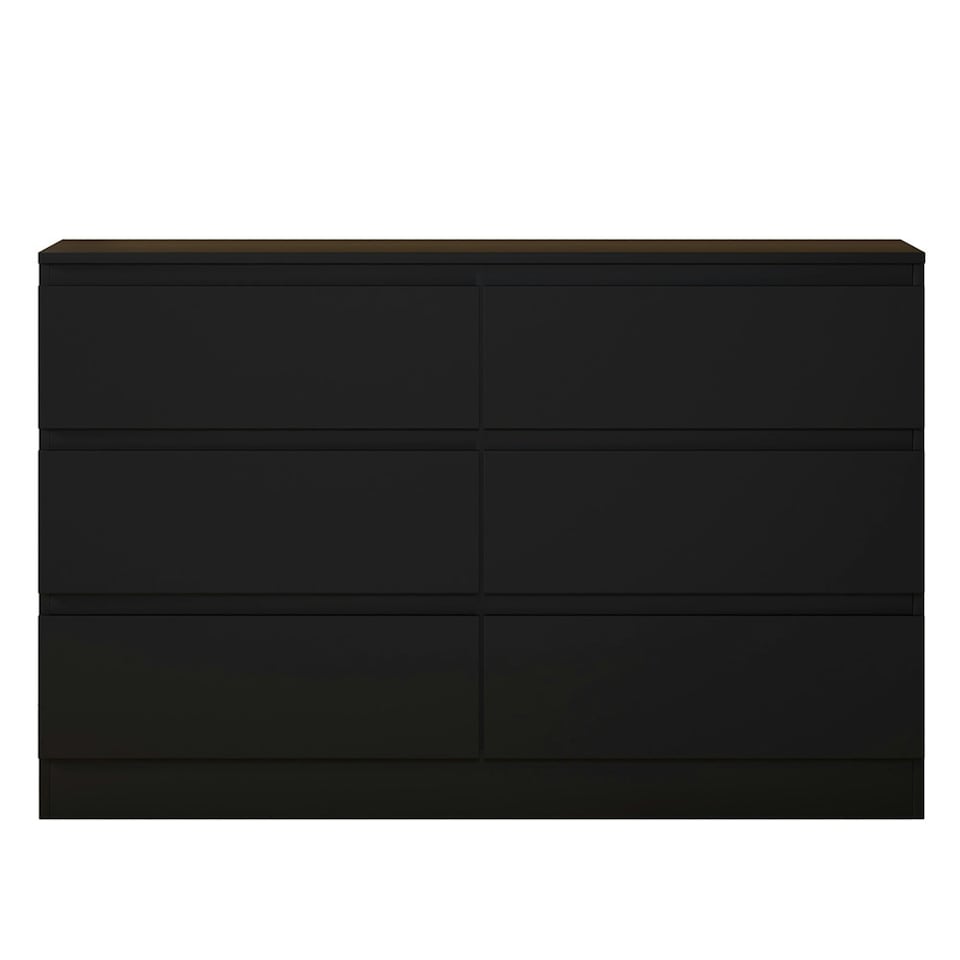 image 1 of FWStyle Carlton 6 Drawer Wide 3+3 Chest Of Drawers - Matt Black