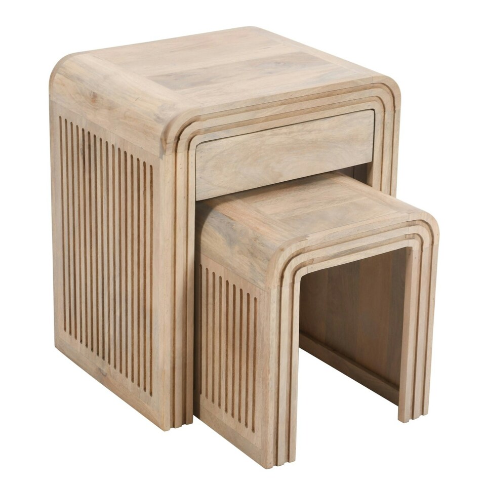 image 1 of Rayne Mango Wood Nest of 2 Tables with Drawer