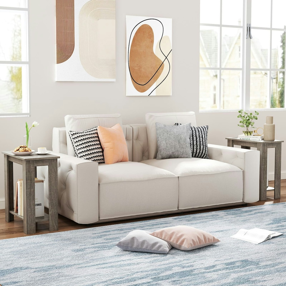 image 1 of COSTWAY 2-Tier End Table Modern Side Table w/Storage Shelf Grey