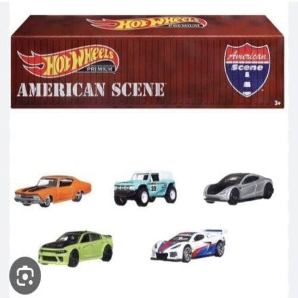 image 1 of American Scene 5 Car Set With Container 1:64 Hot Wheels Real Riders HFF44 LA10